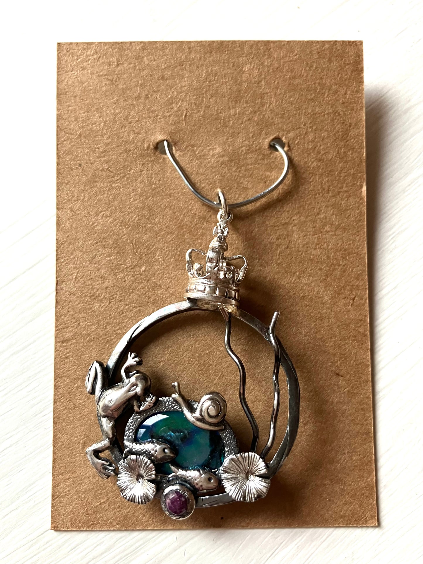 Frog Prince Pendant with Snail & Fish