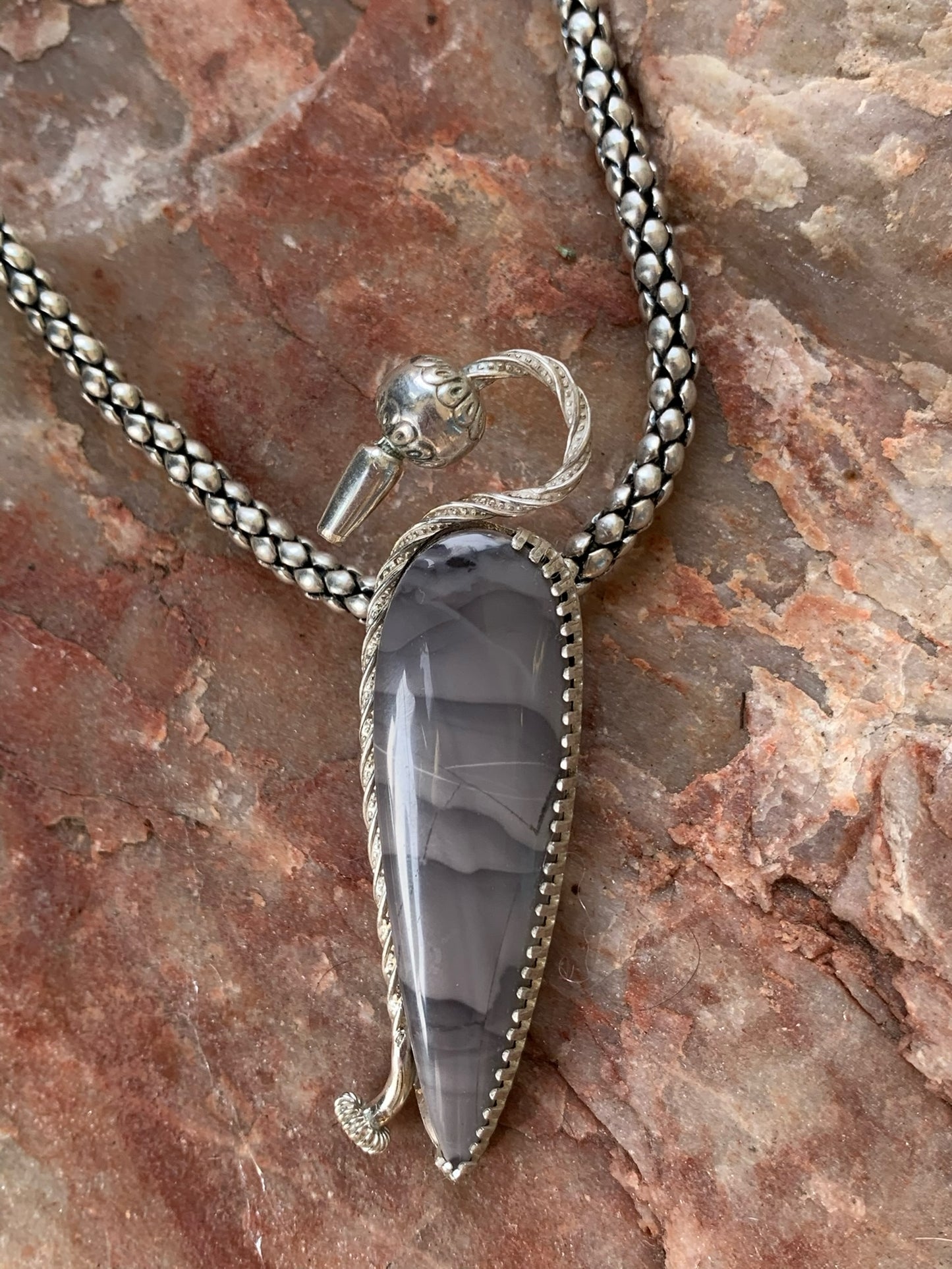 Grey Jasper Heron Pendant