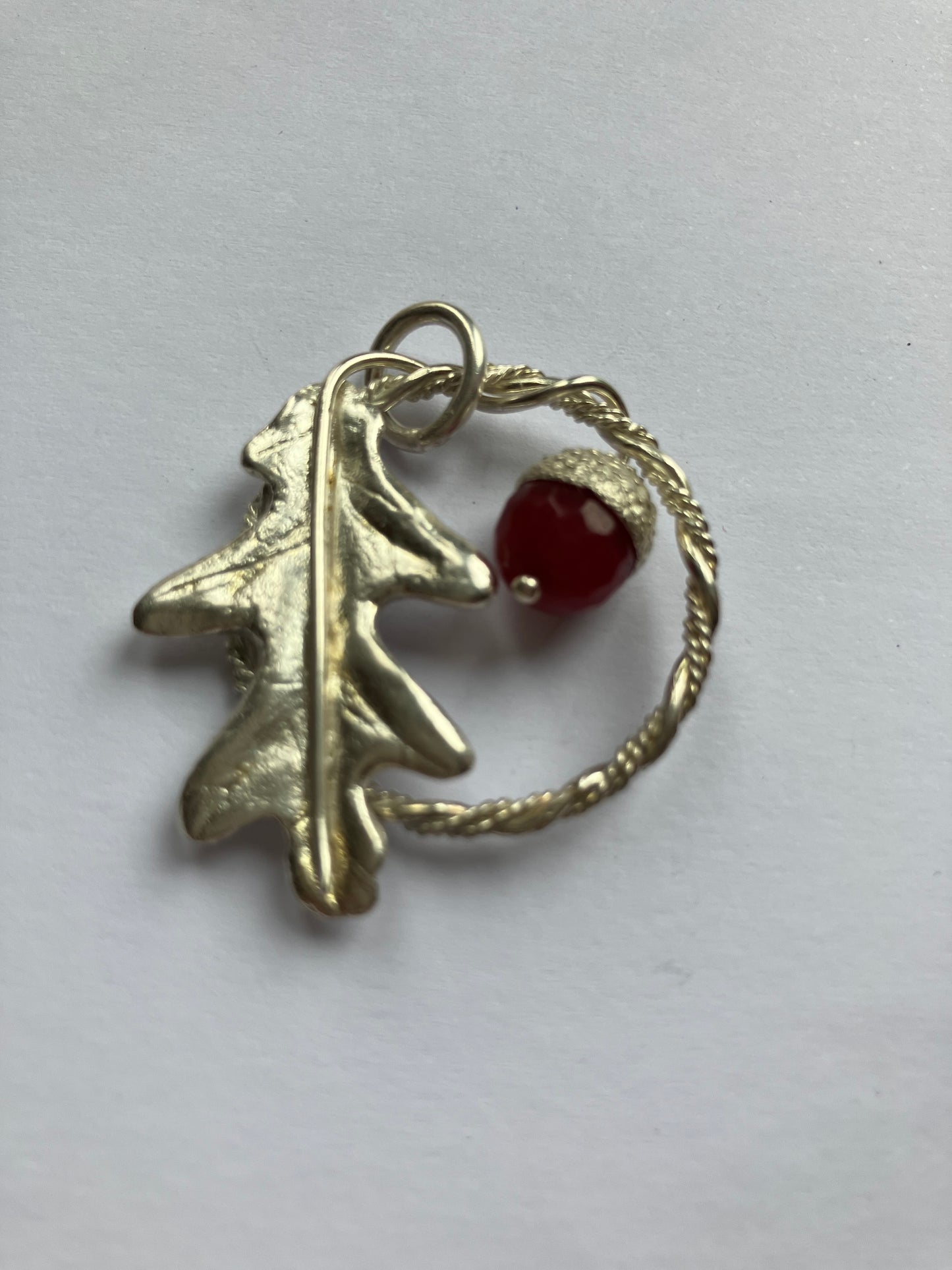 Oak Leaf and Red Acorn Pendant
