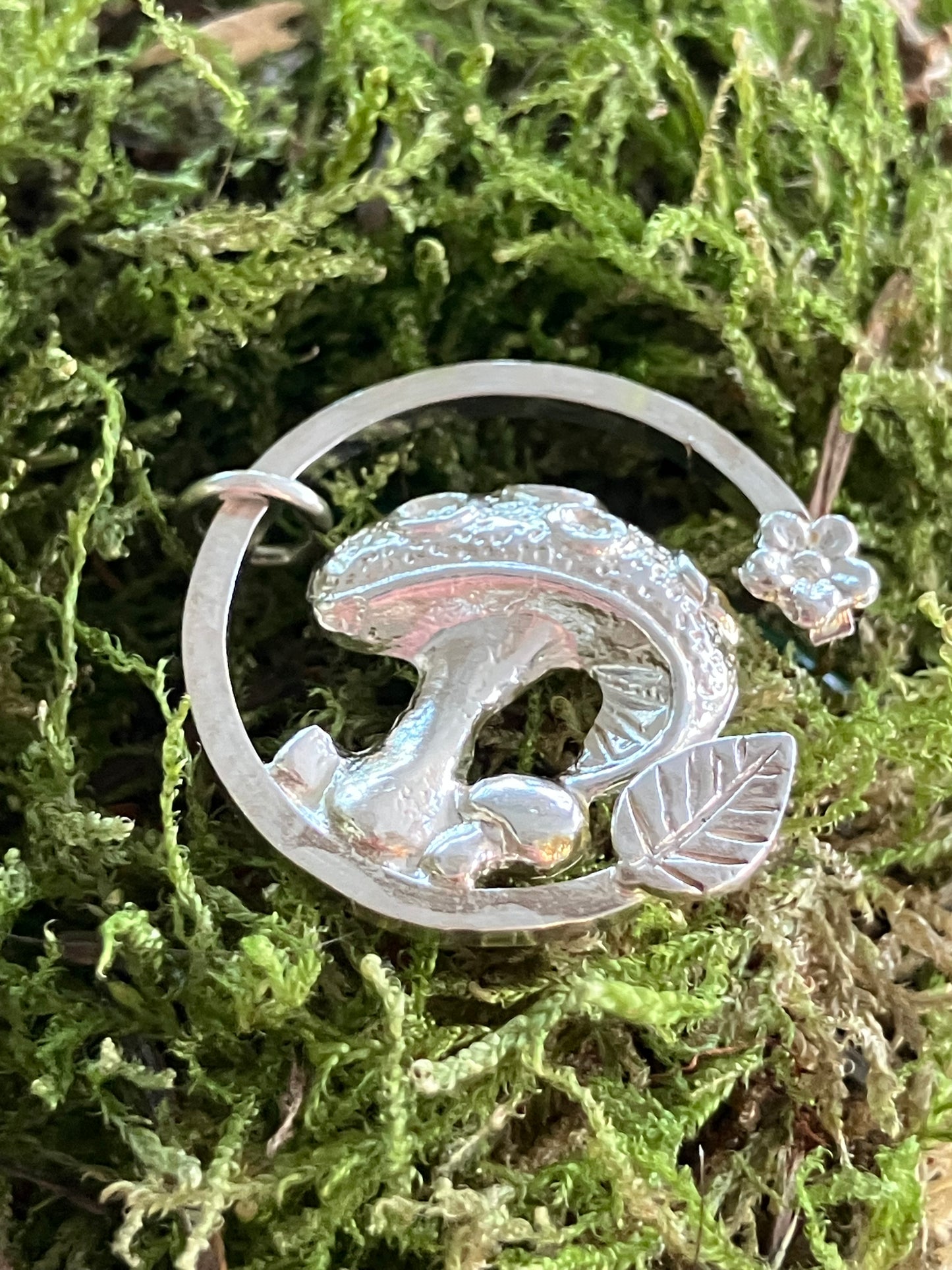 Silver Toadstool & Flower Pendant