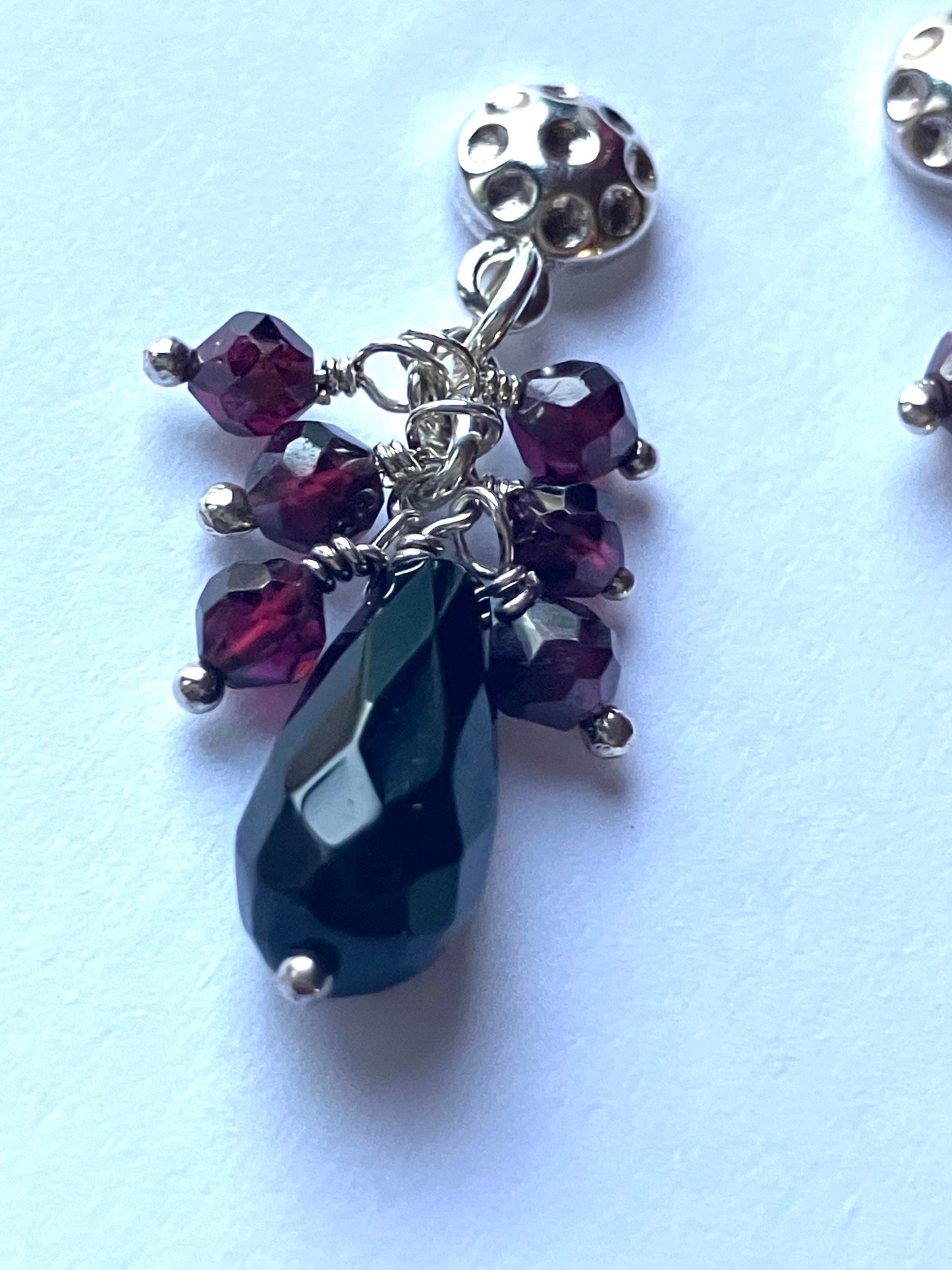 Black Onyx & Garnet Drop Bead Earrings