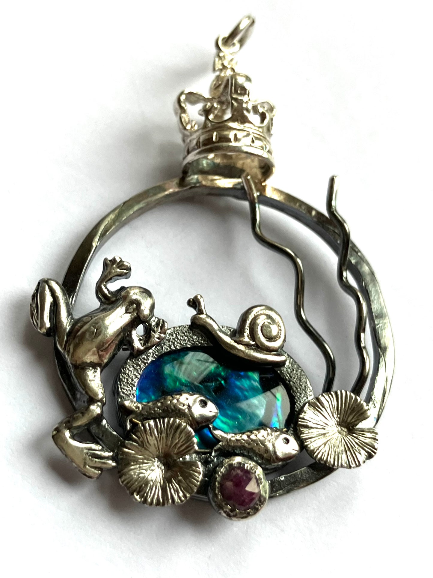 Frog Prince Pendant with Snail & Fish