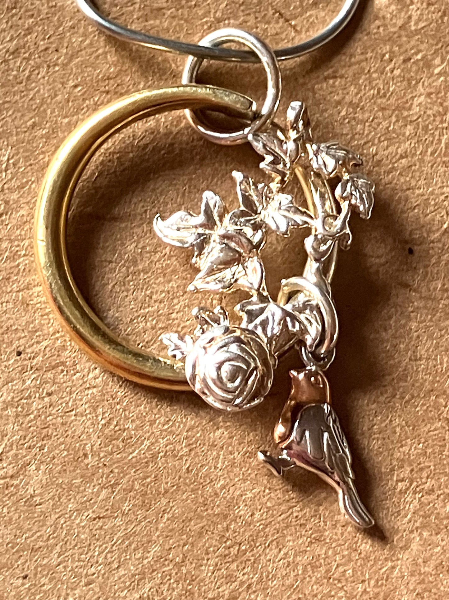 Flora & Forna Bird & Flowers Pendant in Silver and Gold