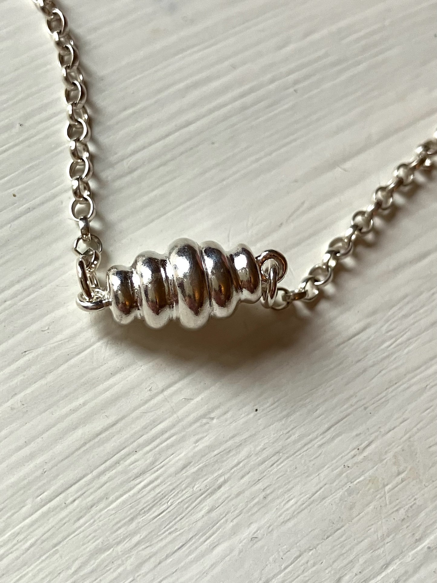 Silver & Blue Plume Agate Pictorial Necklace with Swallow & Flowers