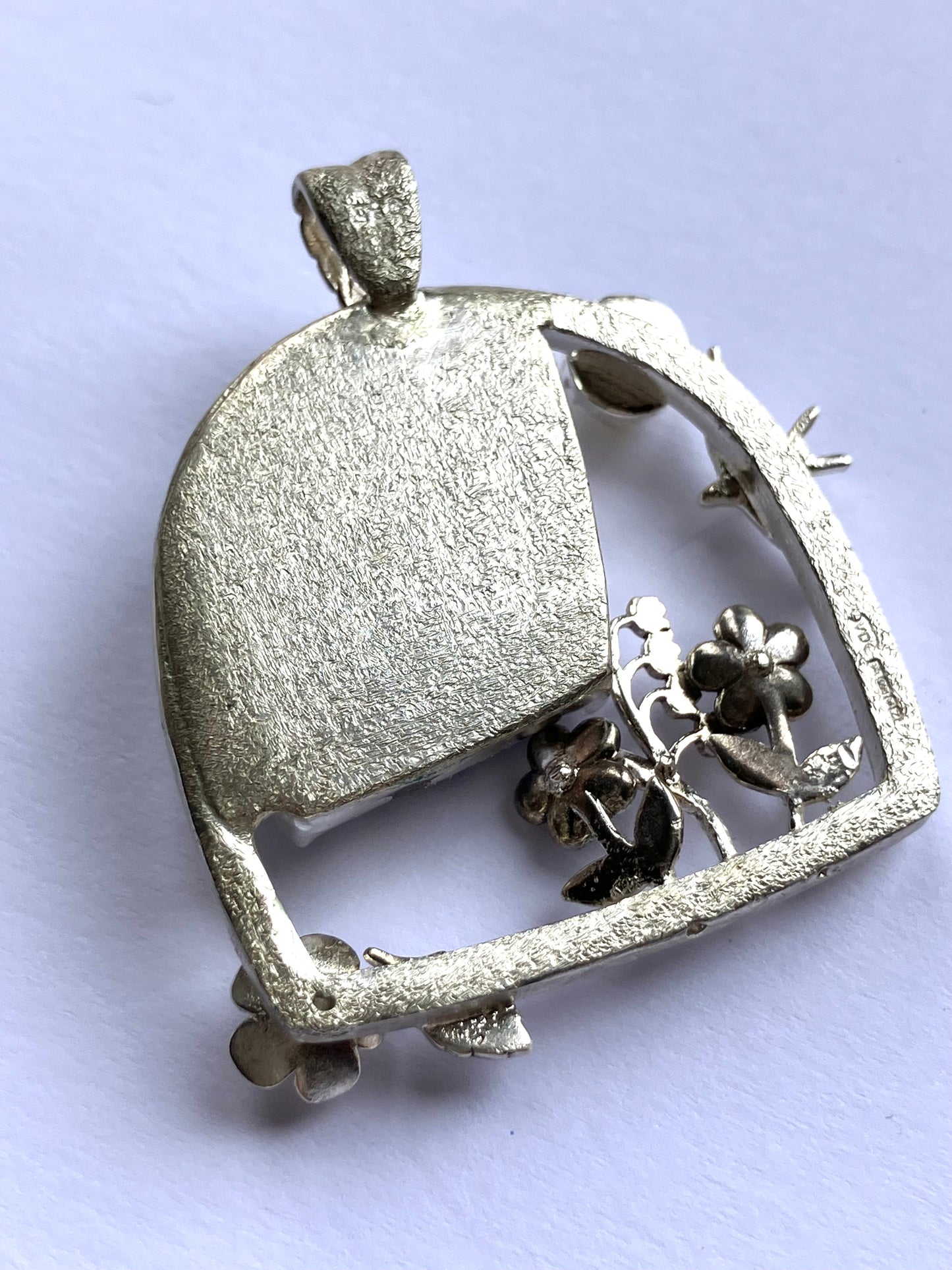 Window Scene Pendant with Swallow & Flowers