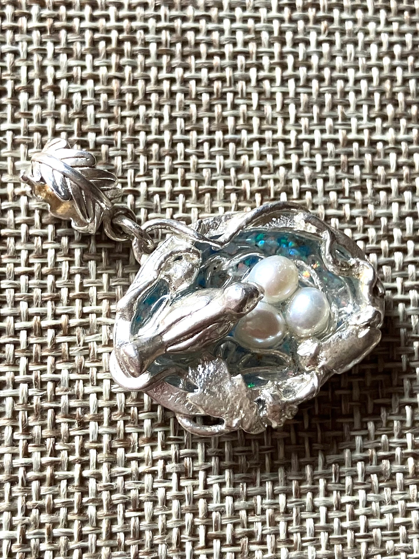Silver Bird Nest Pendant With Resin & Pearl