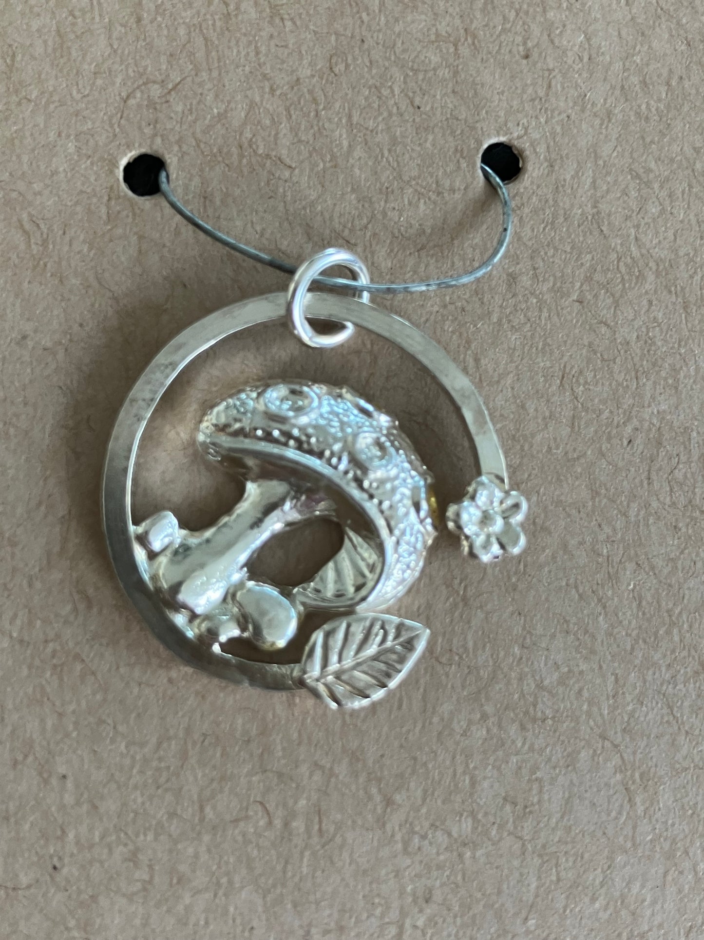 Silver Toadstool & Flower Pendant
