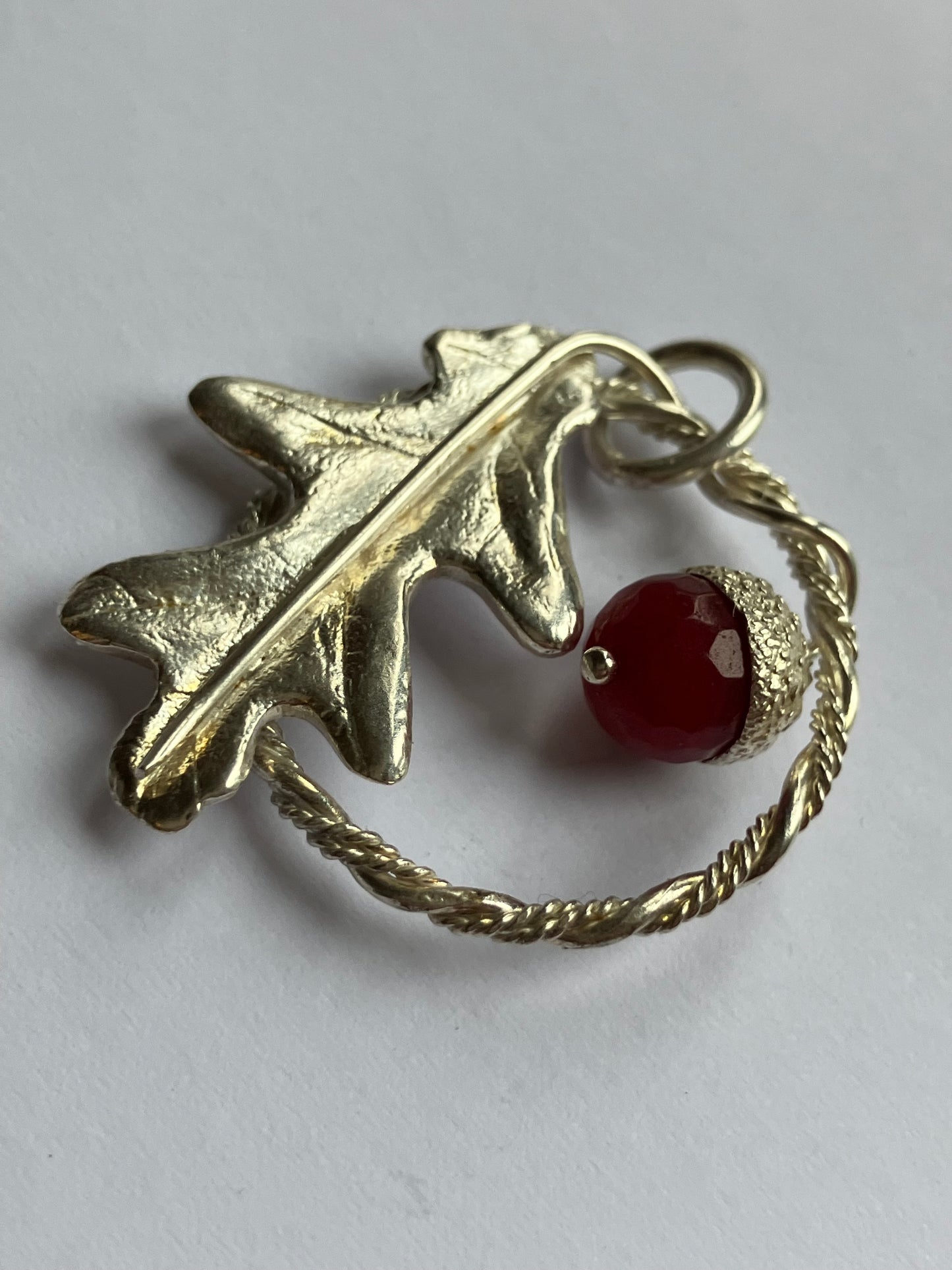 Oak Leaf and Red Acorn Pendant