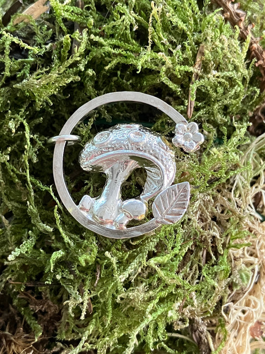 Silver Toadstool & Flower Pendant
