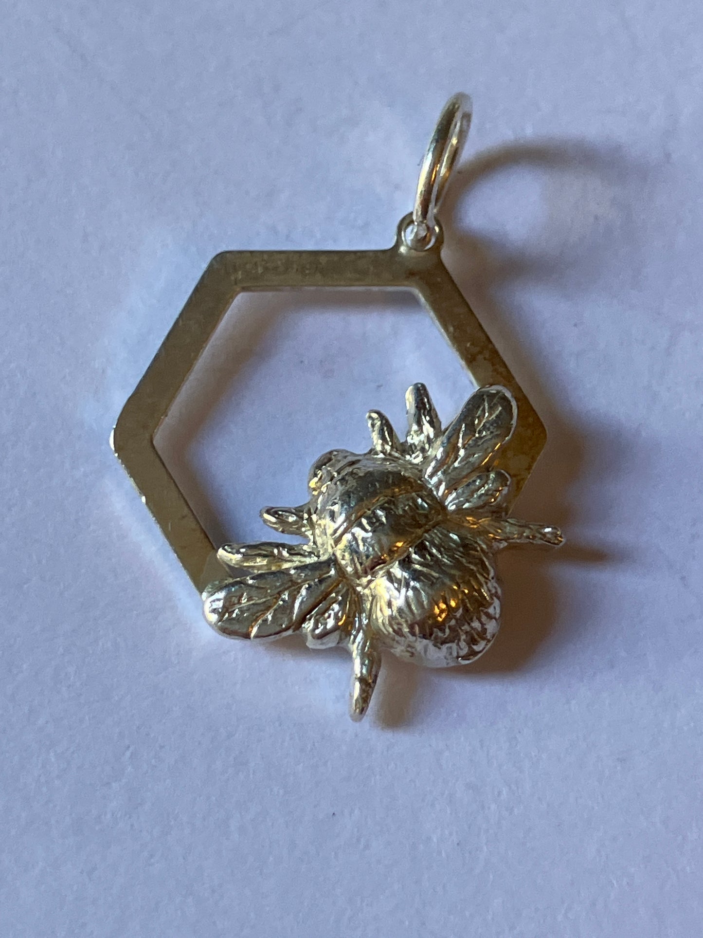 Silver Bee on Honeycomb cell pendant
