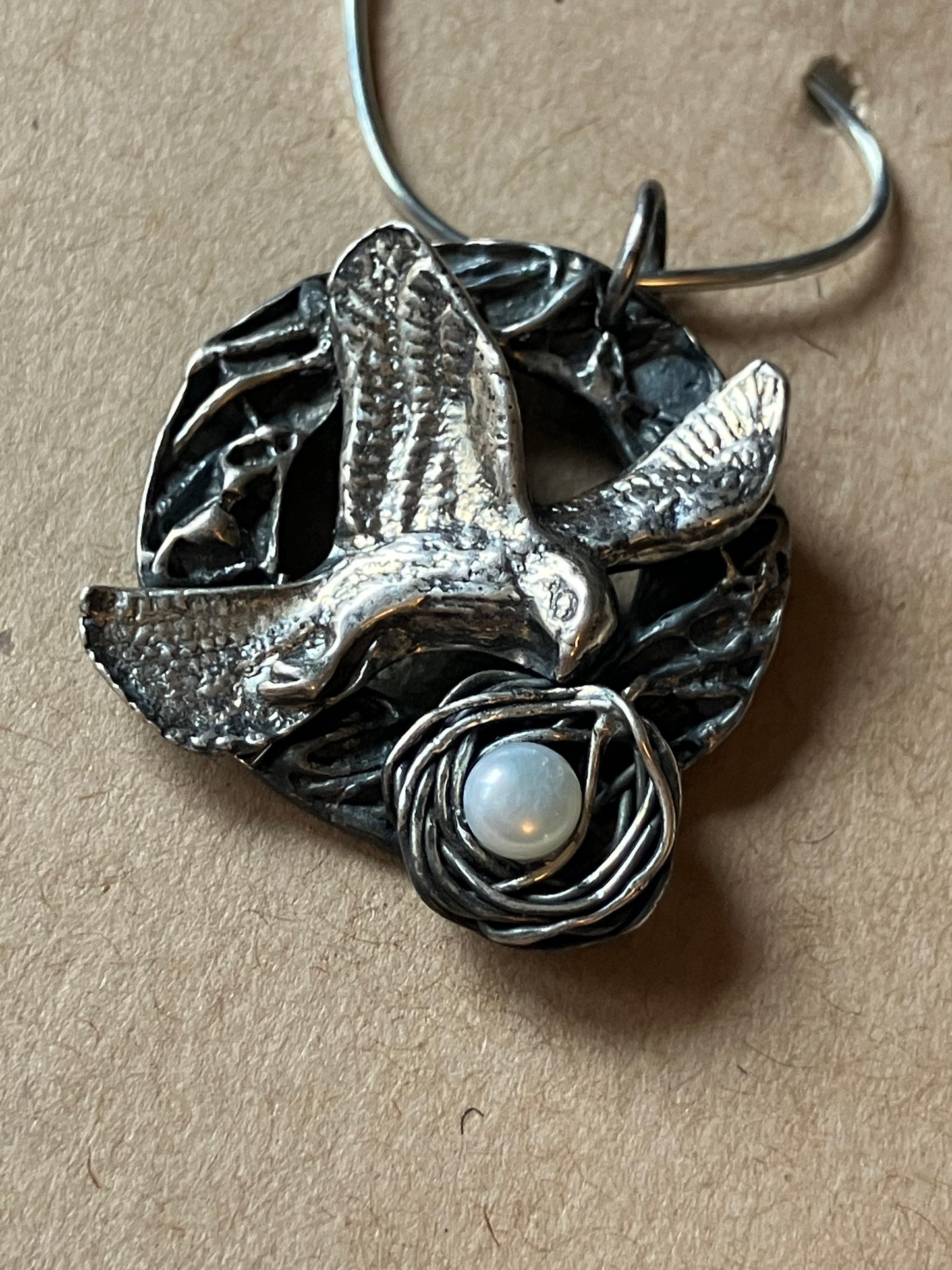 Eagle & Nest Pendant in Oxidised Silver