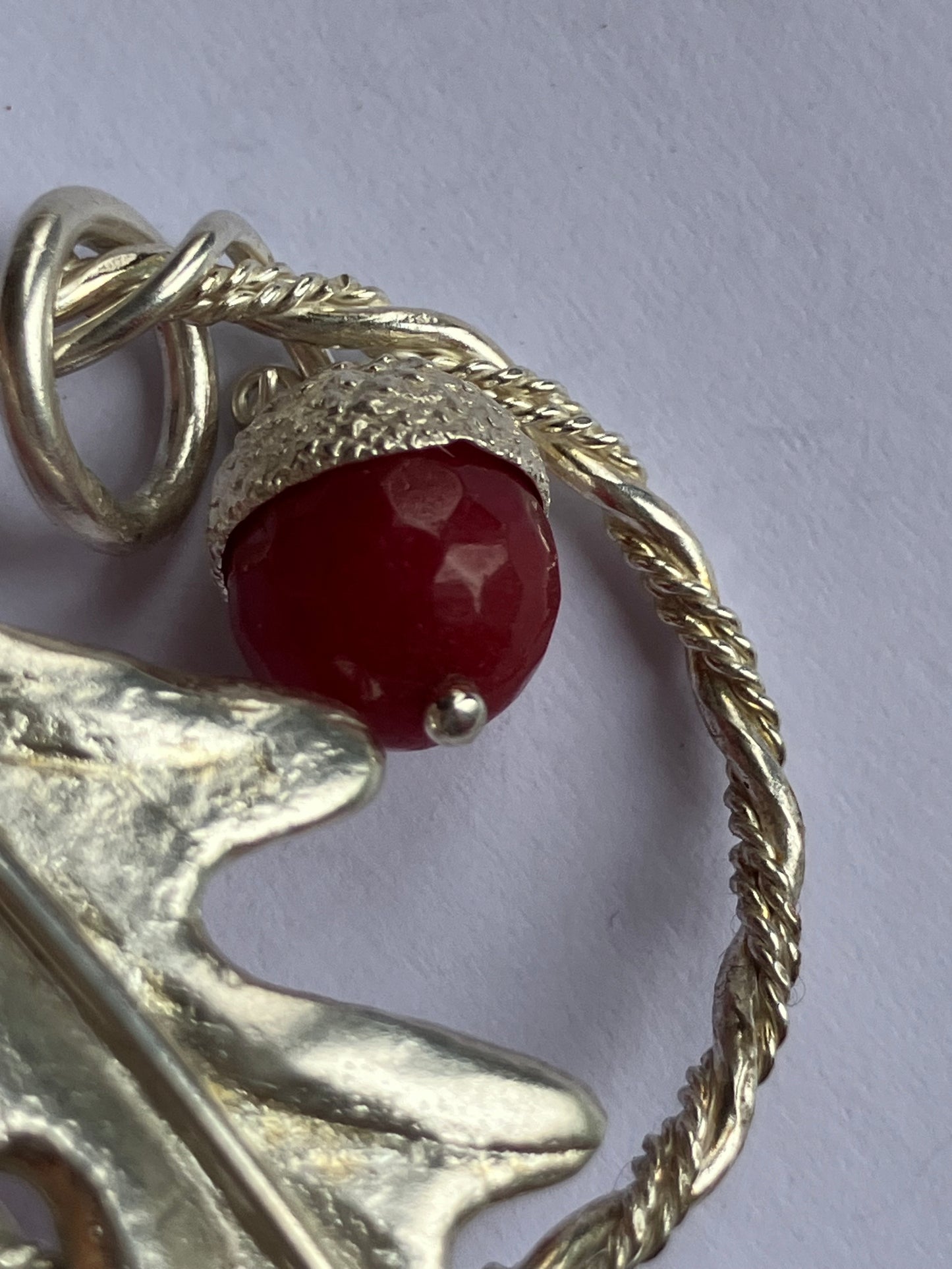 Oak Leaf and Red Acorn Pendant