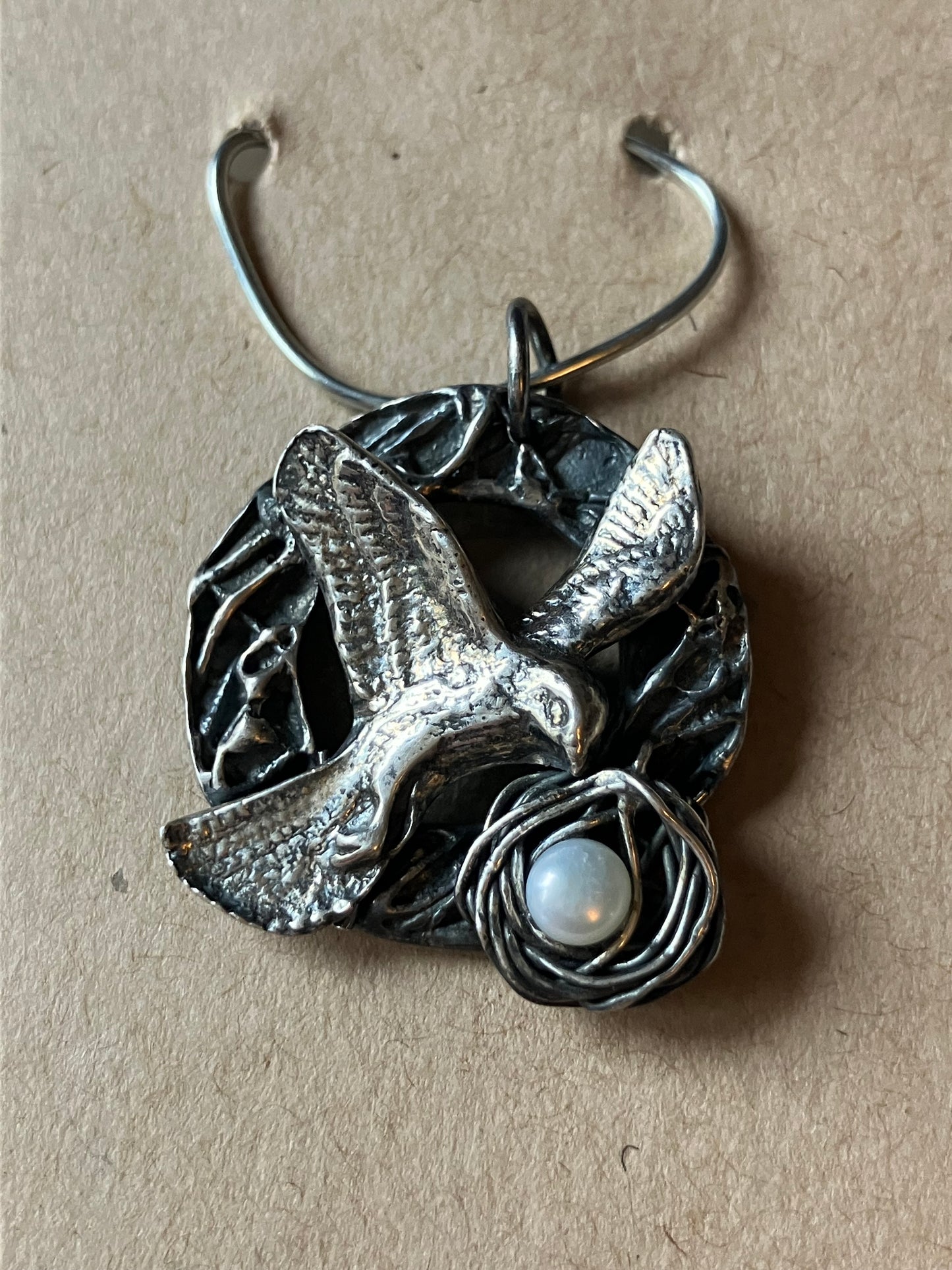 Eagle & Nest Pendant in Oxidised Silver
