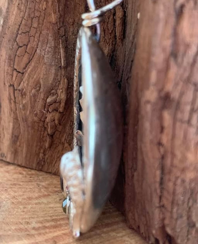 Large Silver Sea Scene Pendant with Tormaline & Rose Cut Diamond