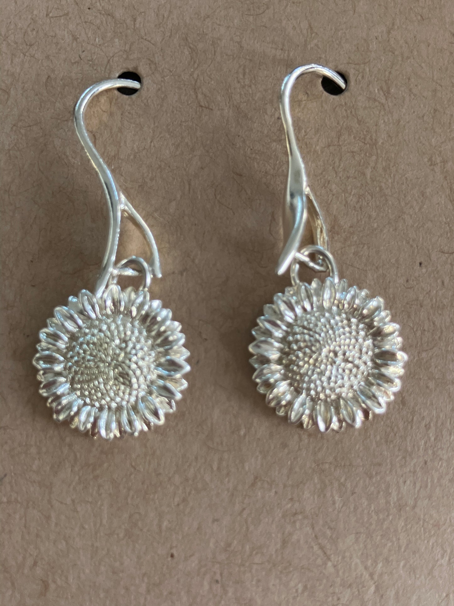 Silver Sunflower Drop Earrings