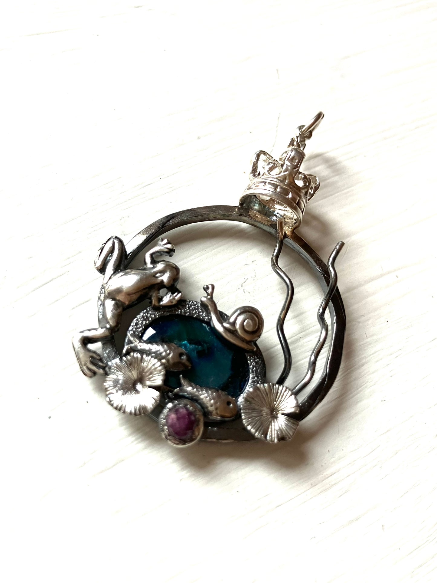 Frog Prince Pendant with Snail & Fish