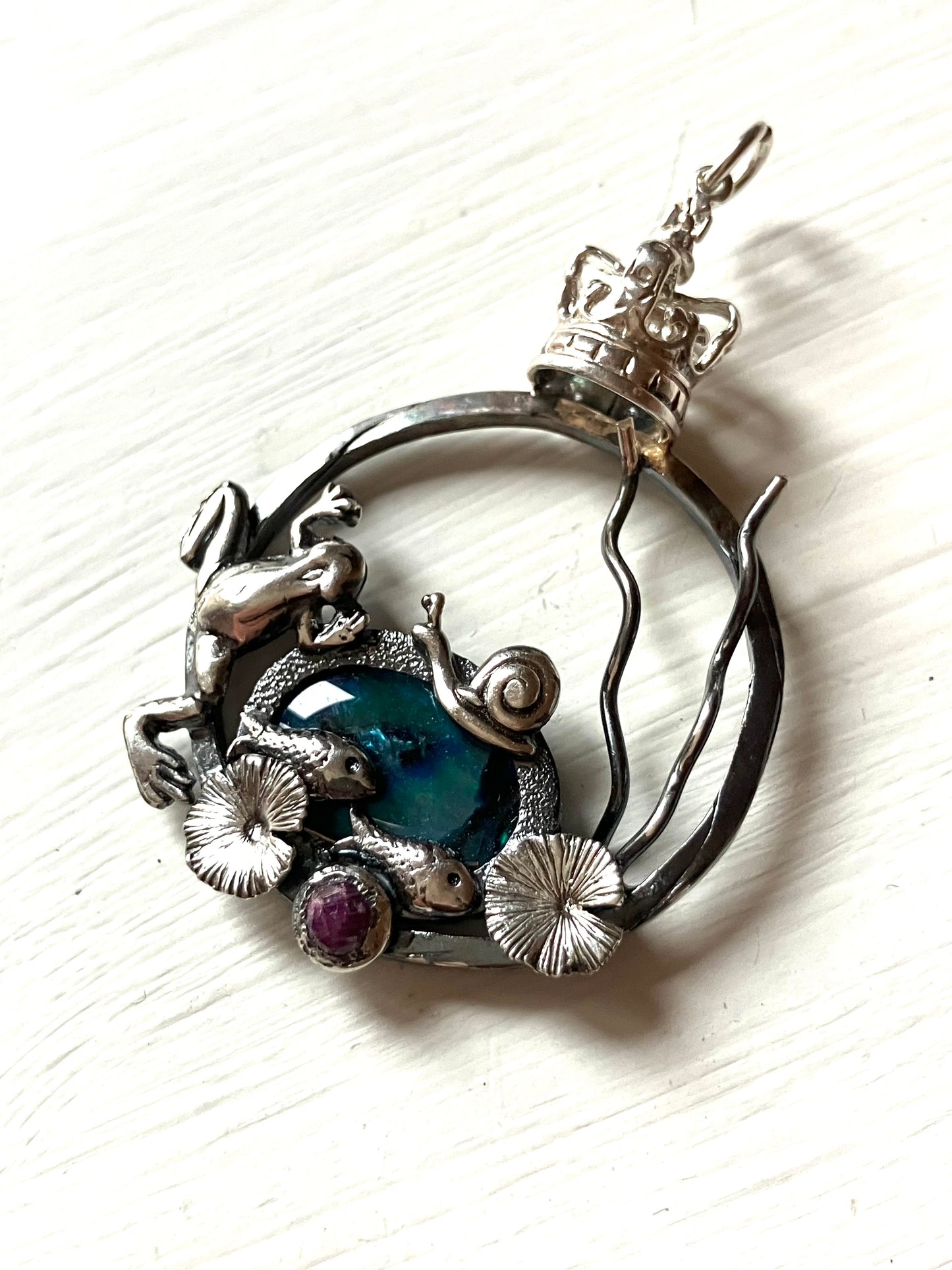 Frog Prince Pendant with Snail & Fish