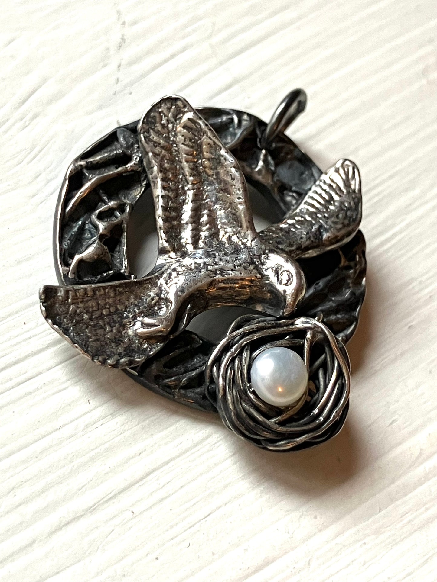 Eagle & Nest Pendant in Oxidised Silver