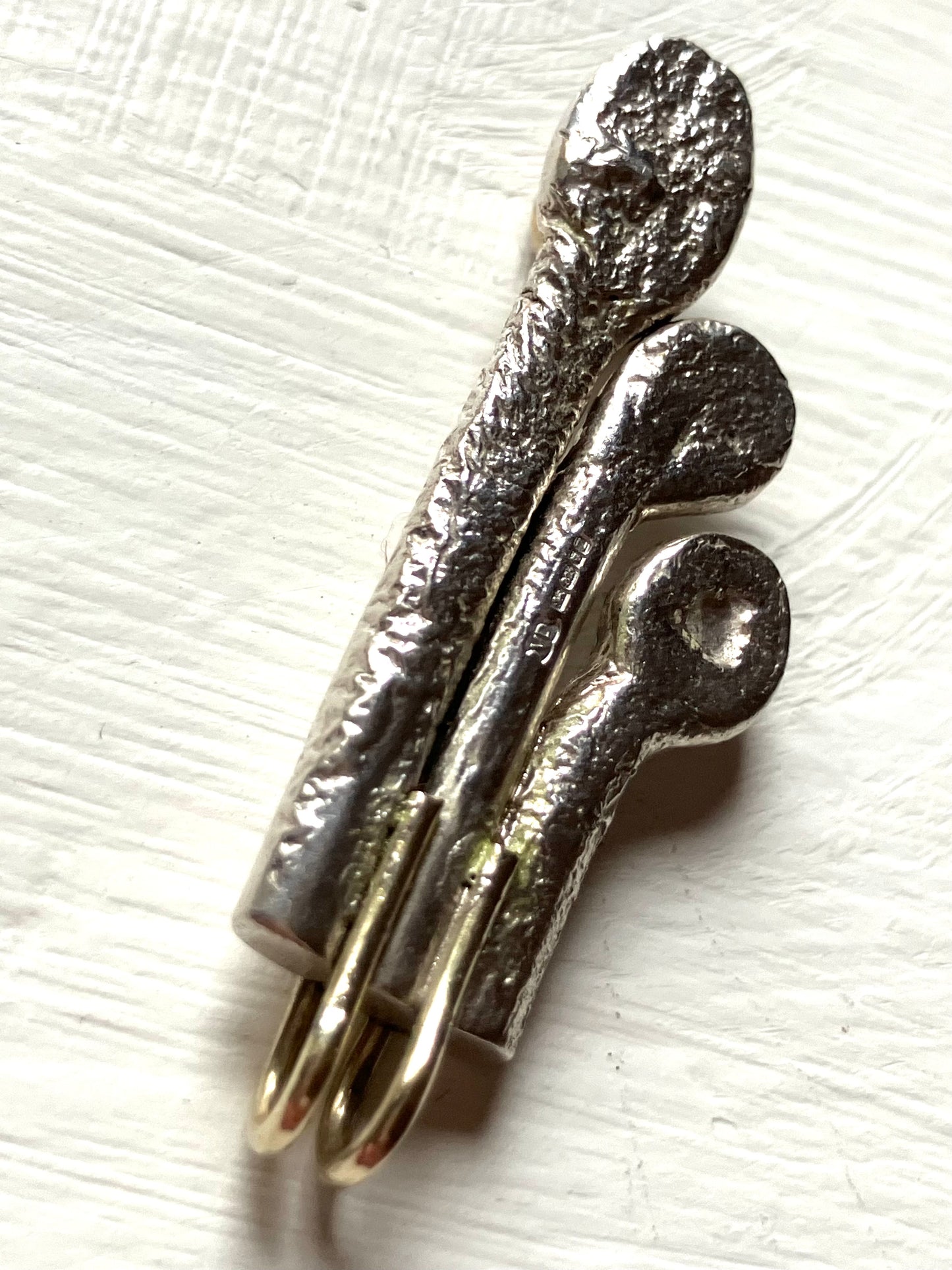 Art Deco Style Asymmetrical Drop Pendant in Gold, Silver & Ruby