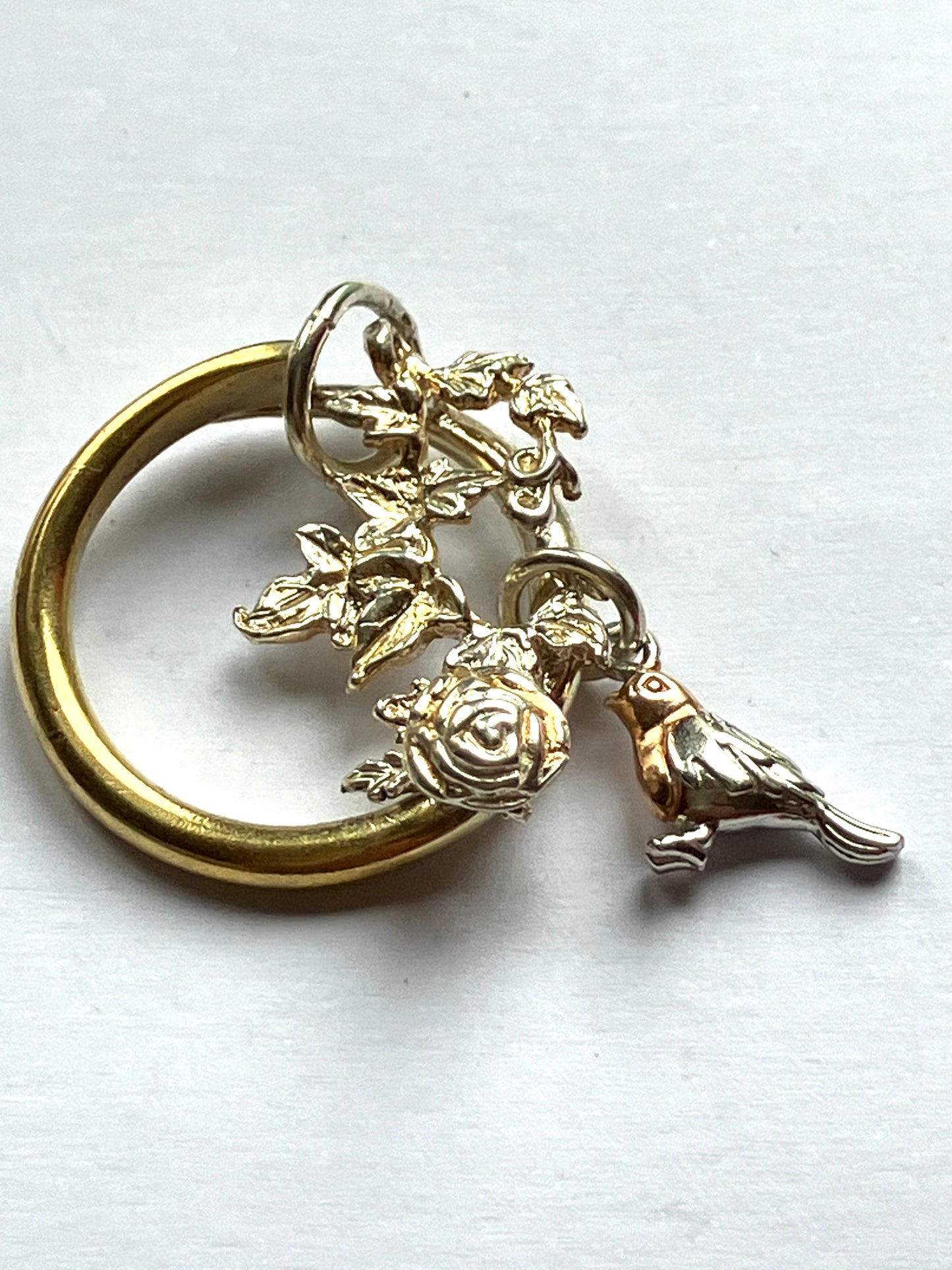 Flora & Forna Bird & Flowers Pendant in Silver and Gold