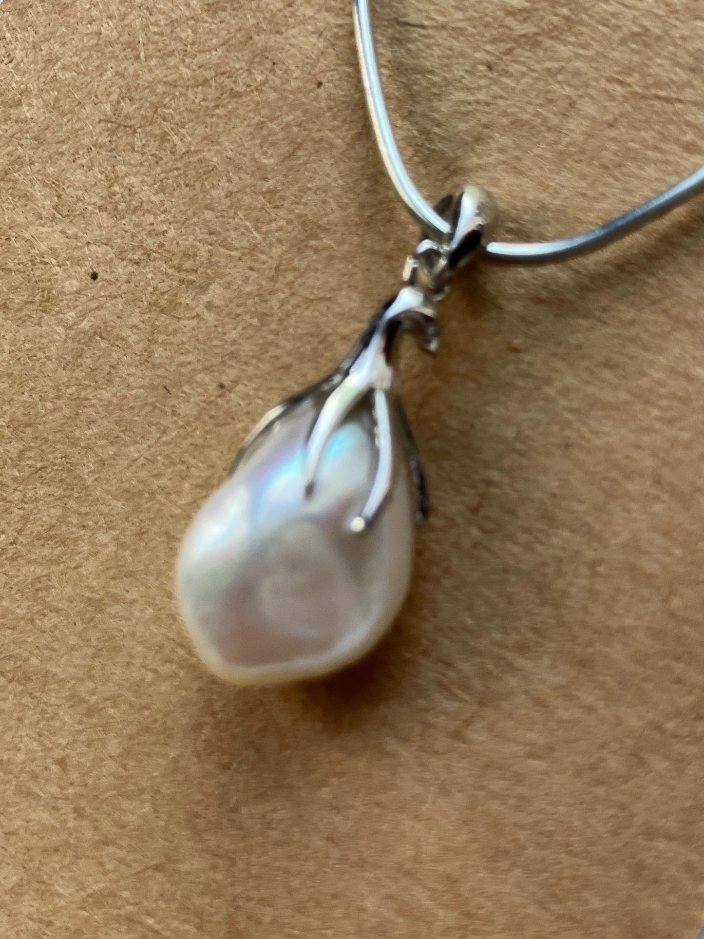 Irregular Pearl Drop Pendant on Silver