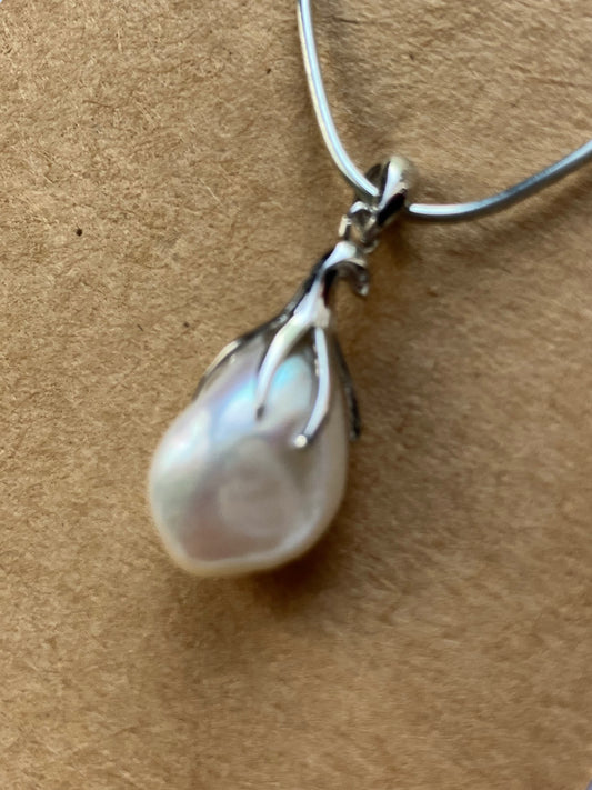Irregular Pearl Drop Pendant on Silver