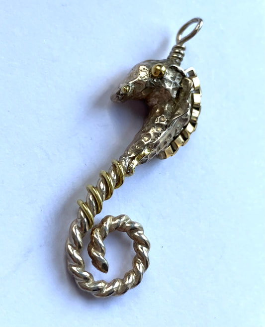 Large Gold & Silver Seahorse Pendant