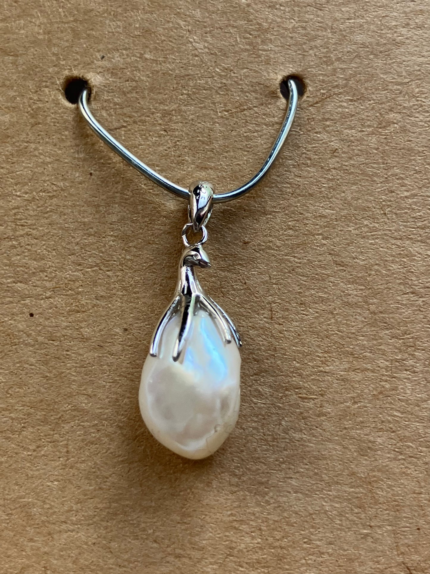 Irregular Pearl Drop Pendant on Silver
