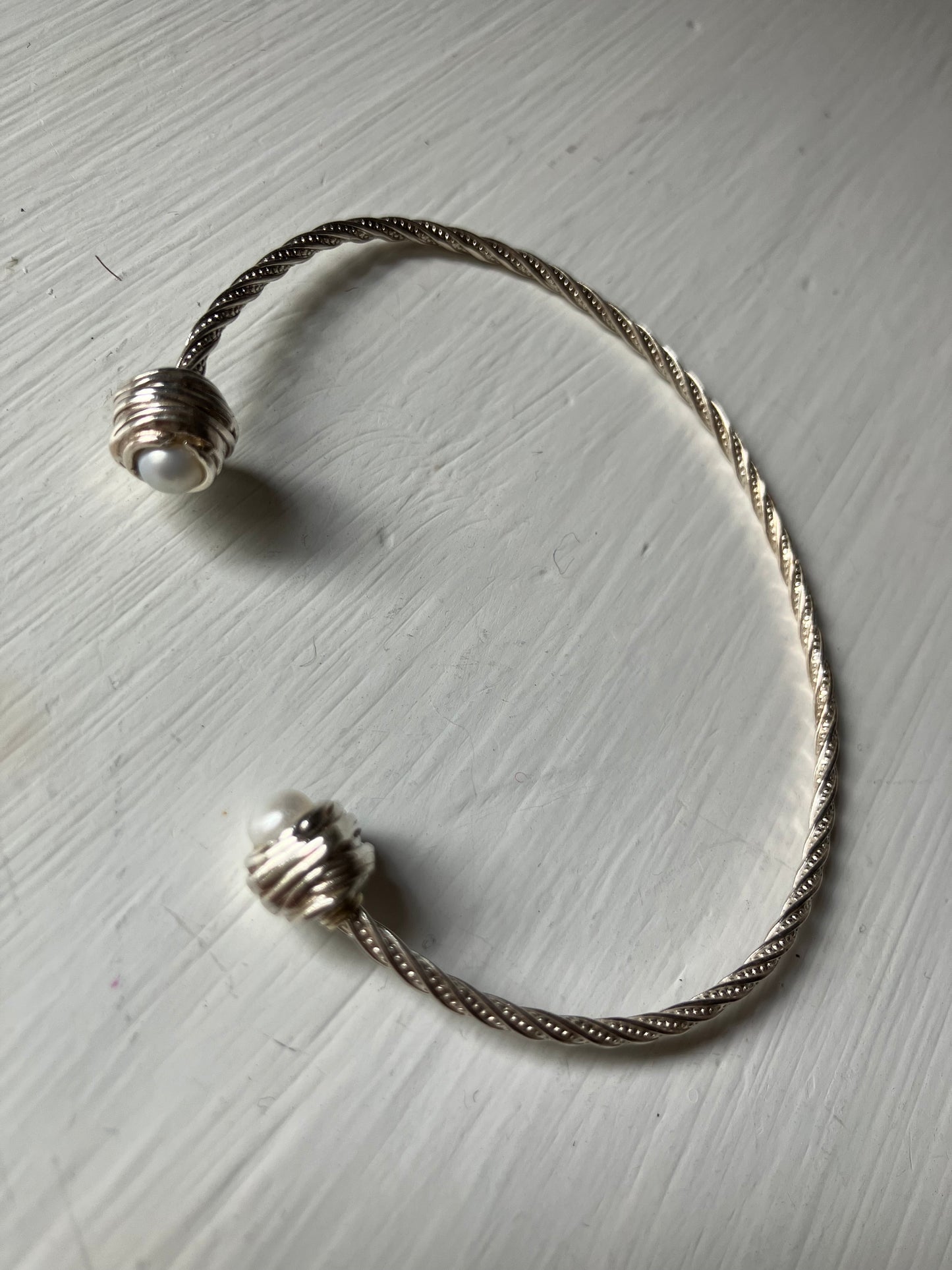 Silver & Pearl Twist Bangle