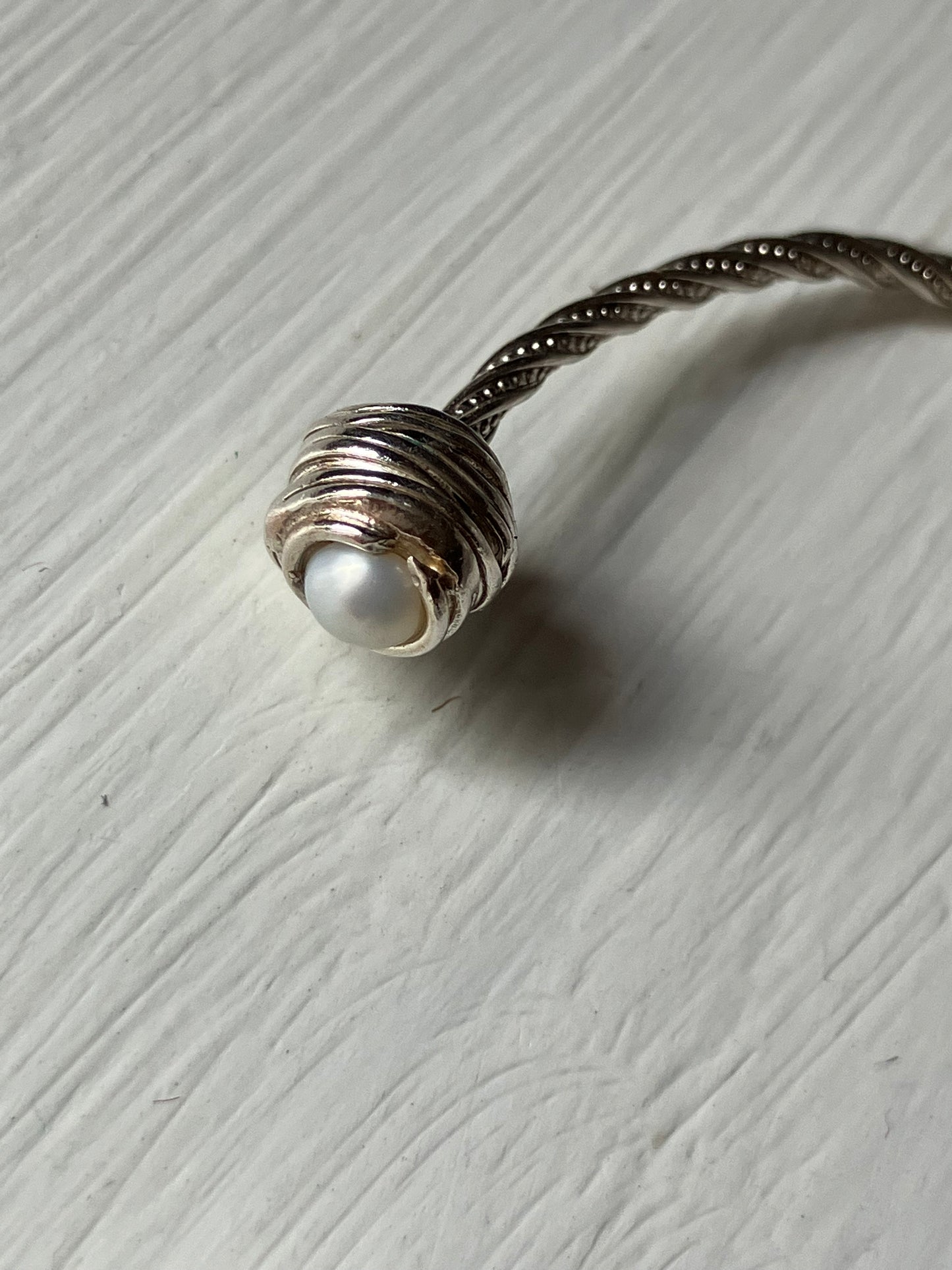 Silver & Pearl Twist Bangle
