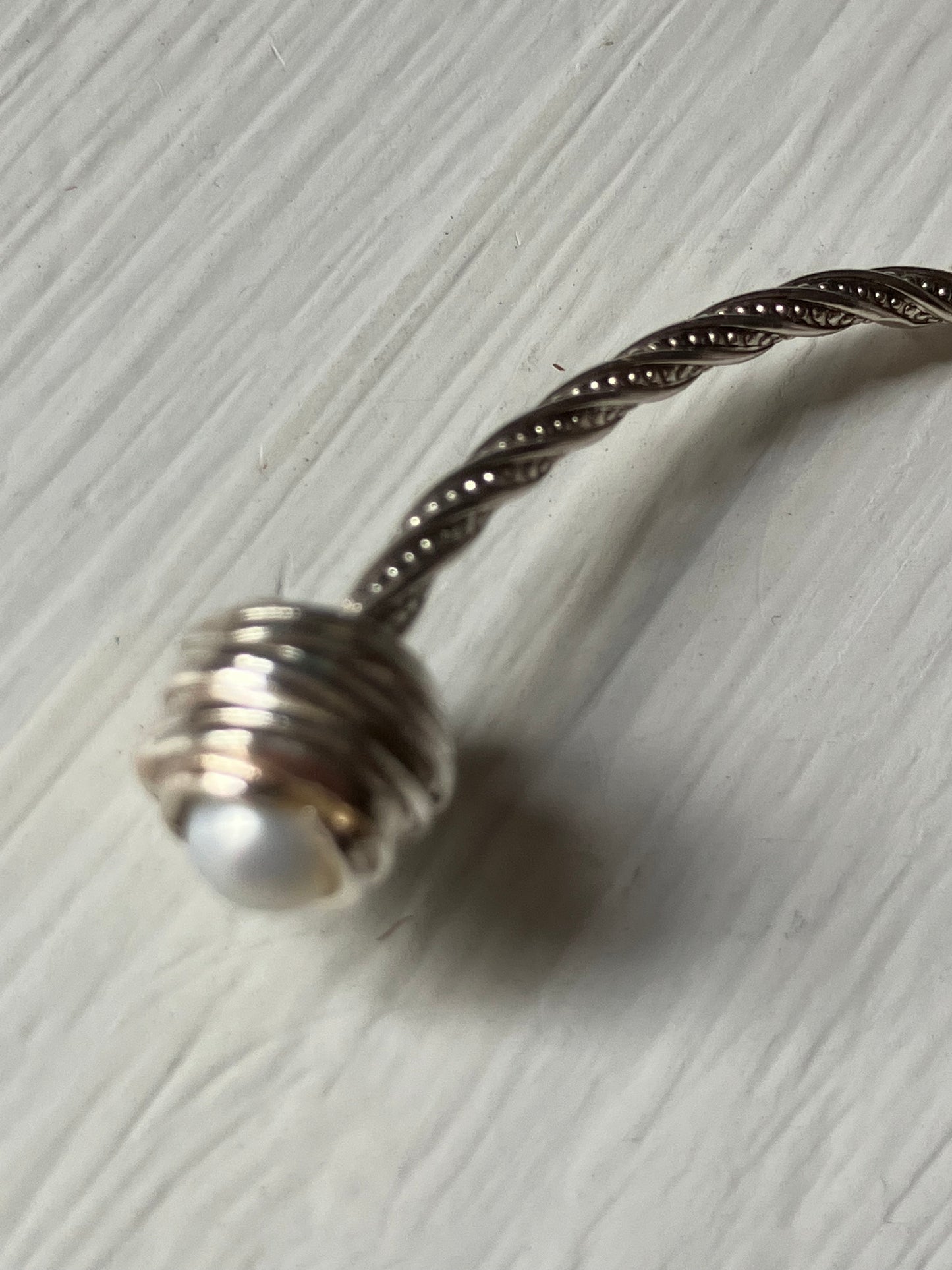 Silver & Pearl Twist Bangle
