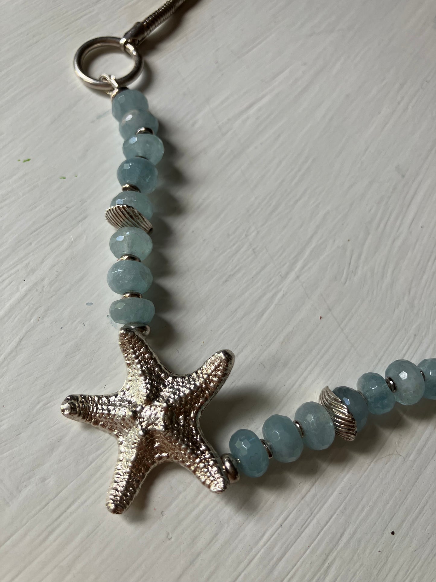 Starfish Necklace, aquamarine snake chain