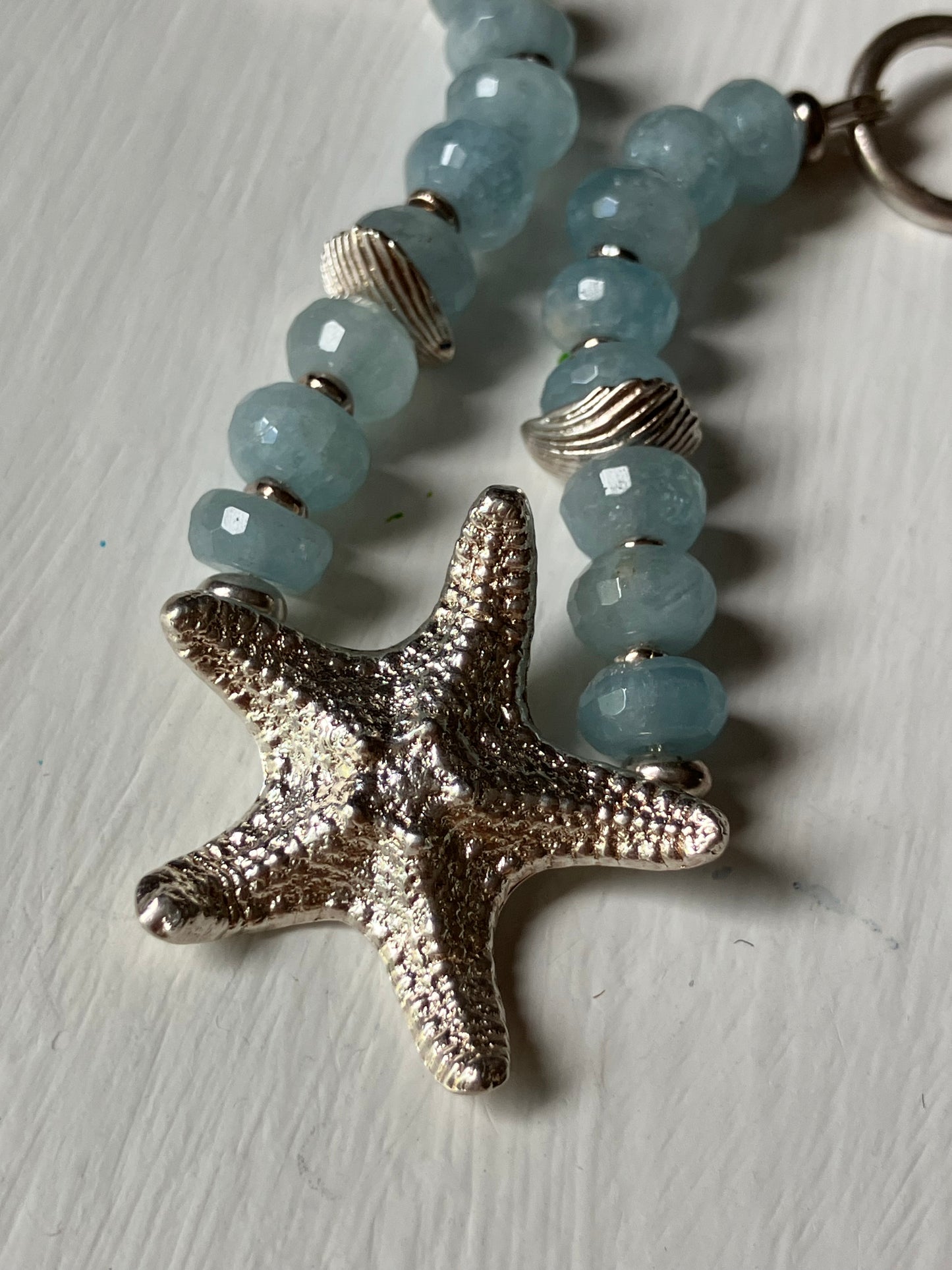 Starfish Necklace, aquamarine snake chain