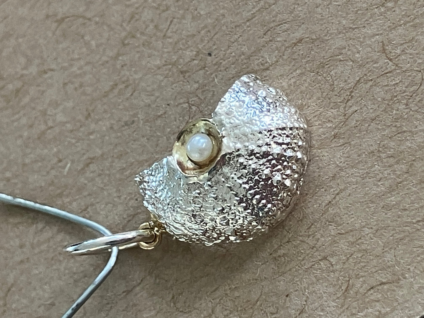 Broken Sea Urchin pendant with pearl
