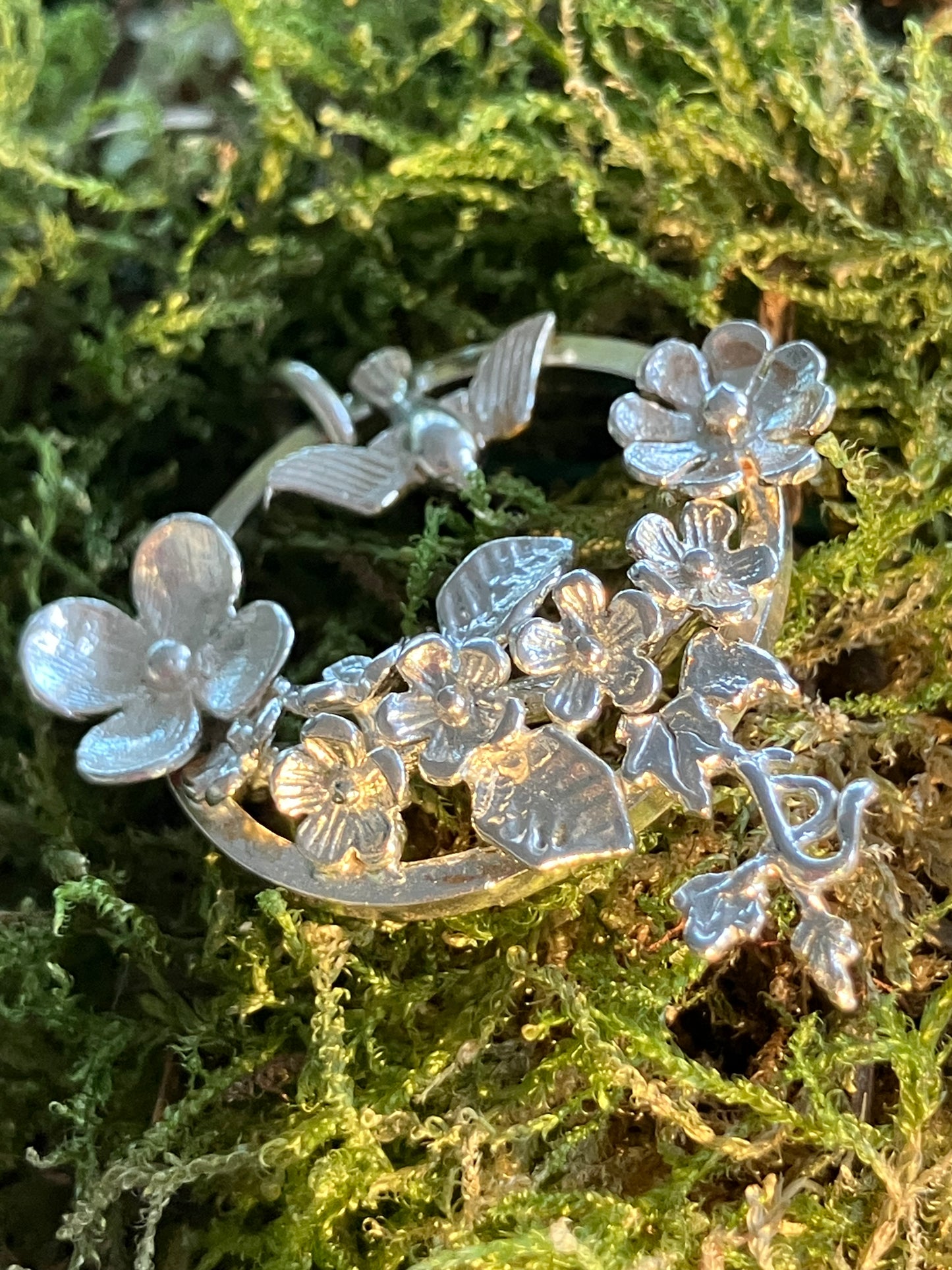 Silver Swallow & Flower Wreath Pendant