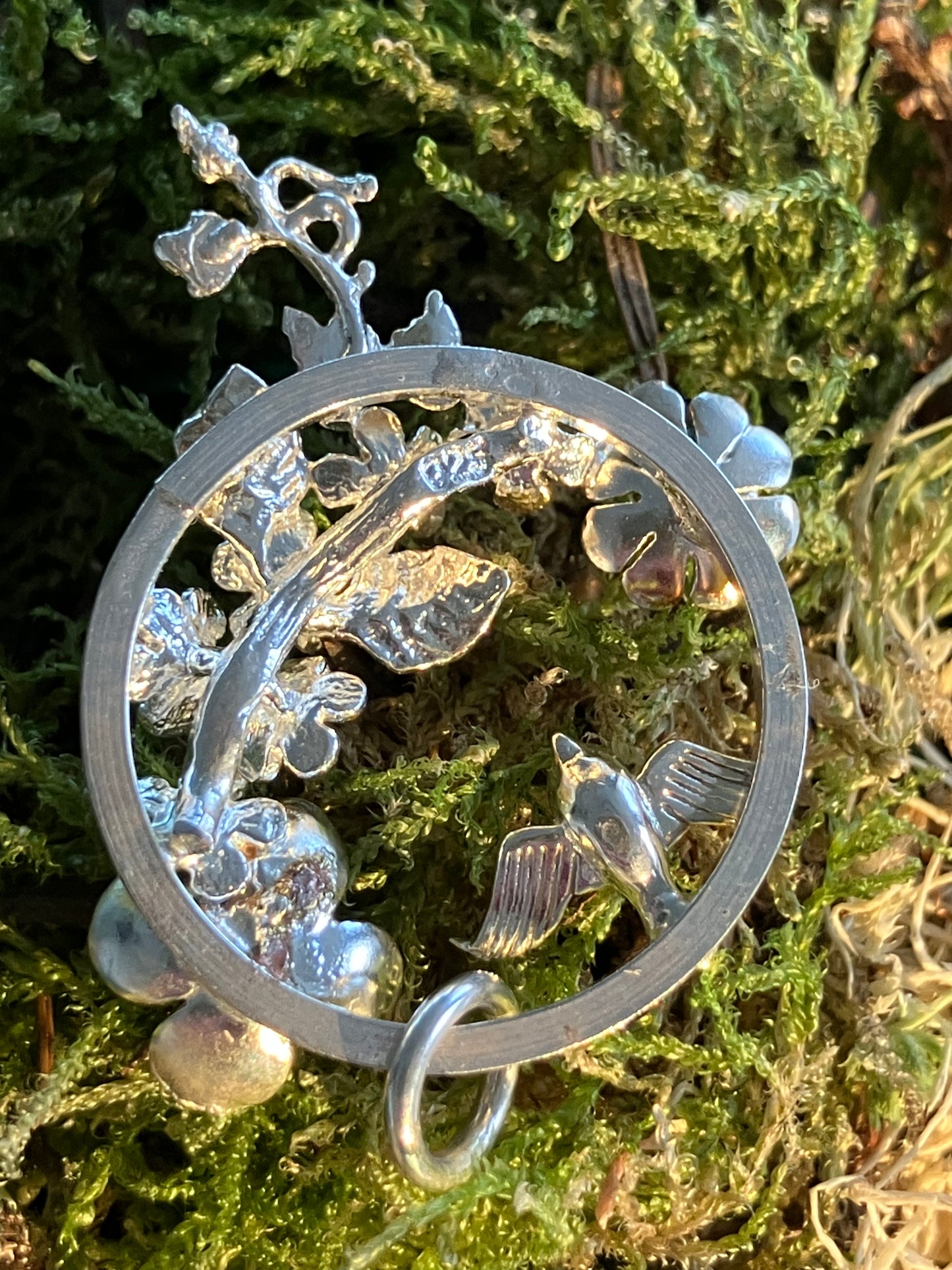 Silver Swallow & Flower Wreath Pendant