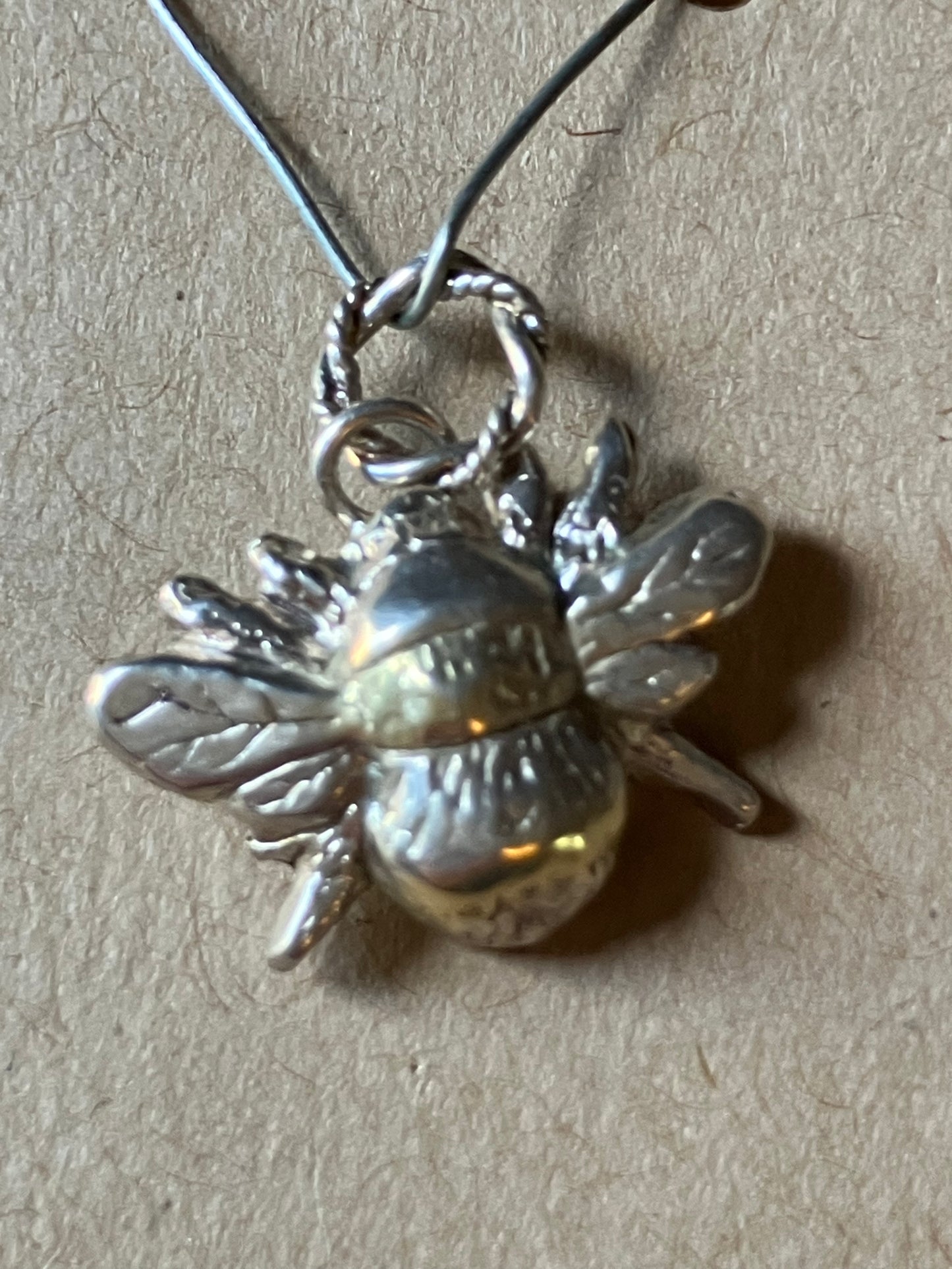 Large Silver Bee Charm with Gold Stripe