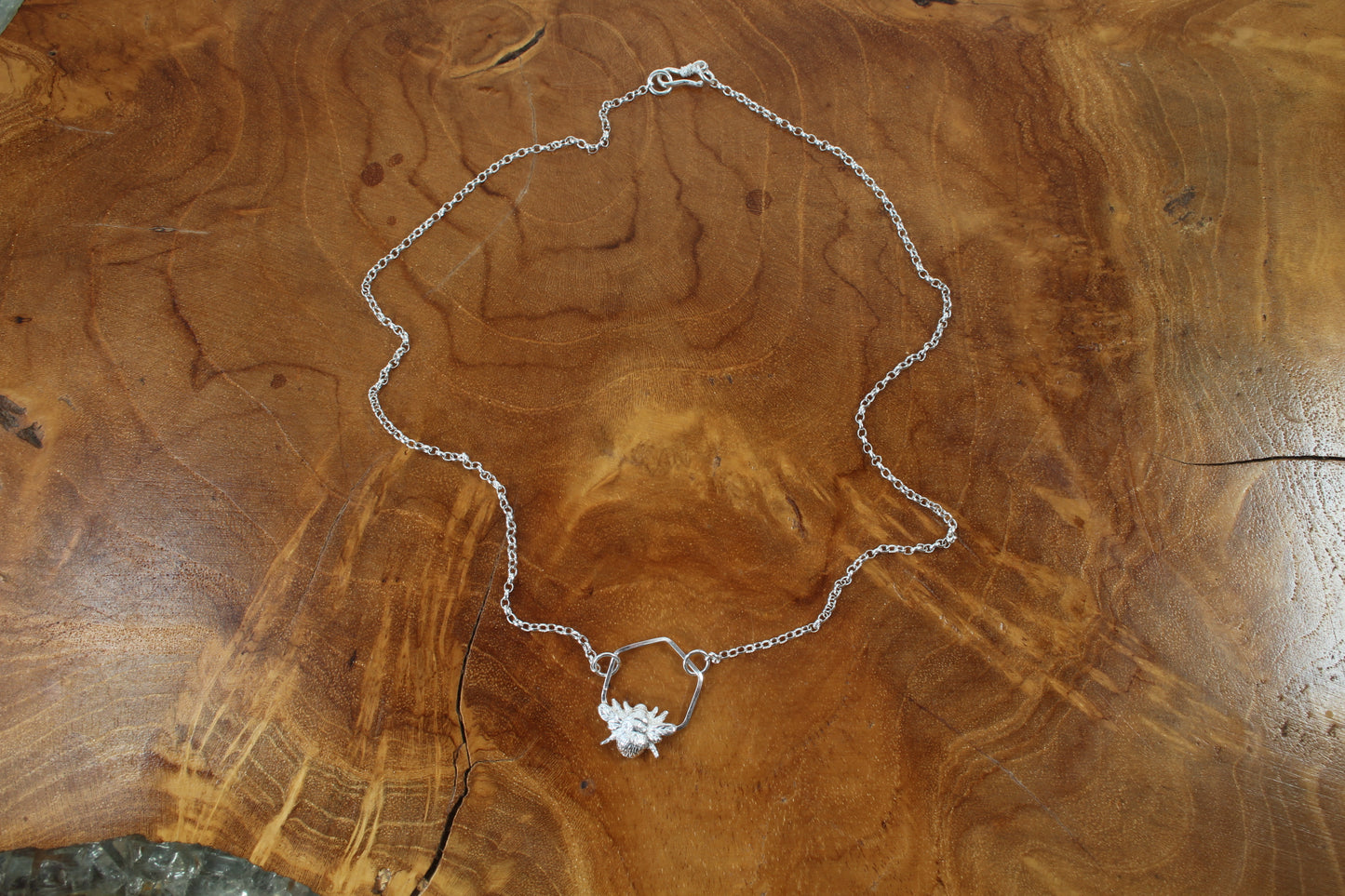 Single Silver Honeycomb Bee necklace