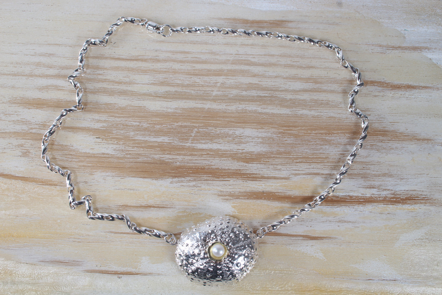 Large Silver Sea Urchin with Pearl necklace