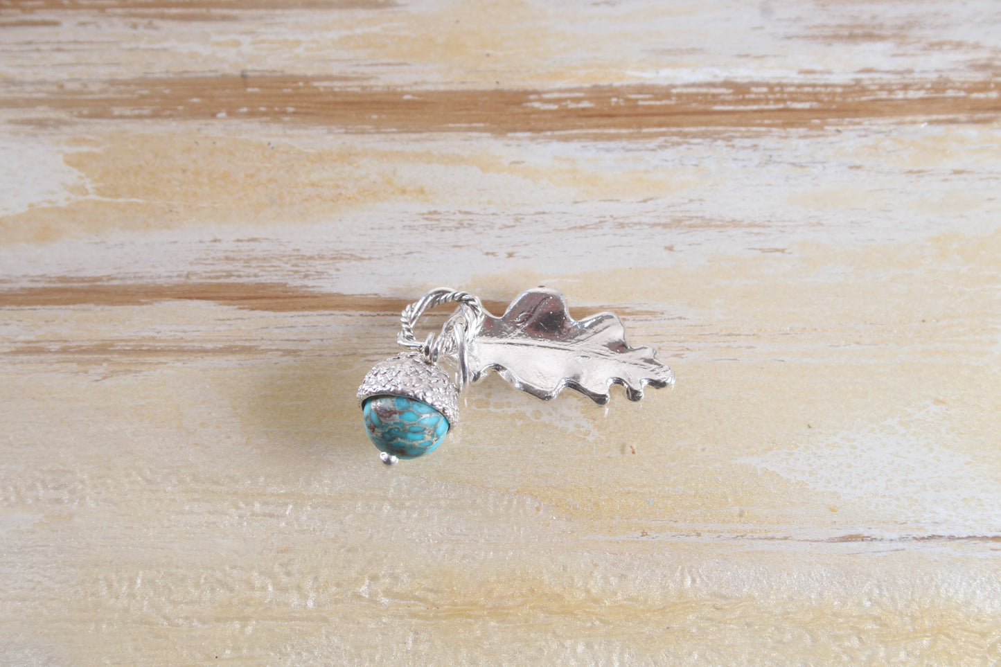 Acorn charm with silver oak leaf (6mm)