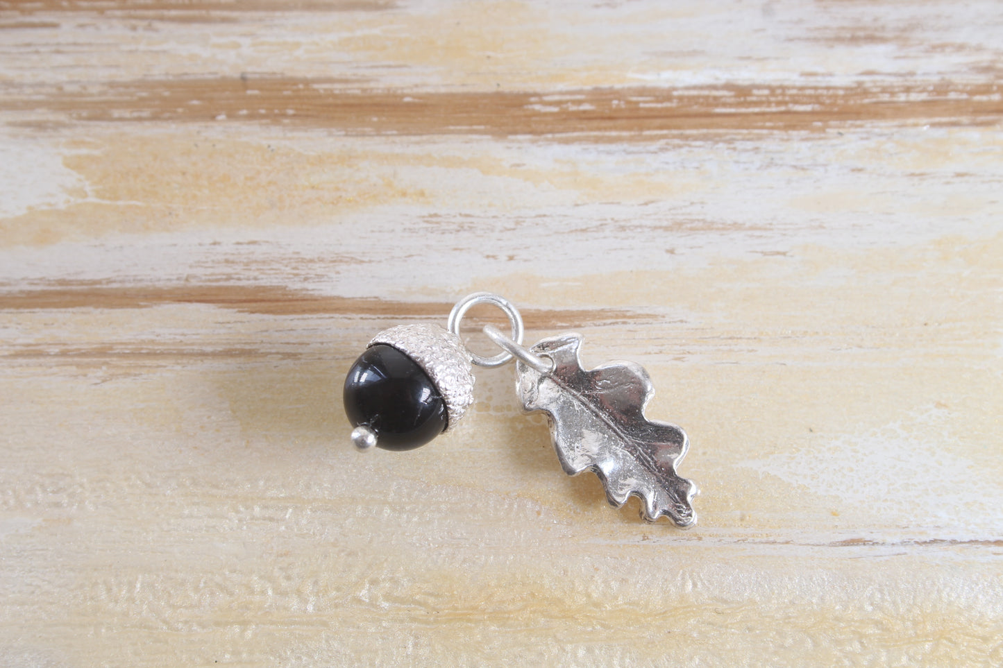 Acorn charm with silver oak leaf (8mm)