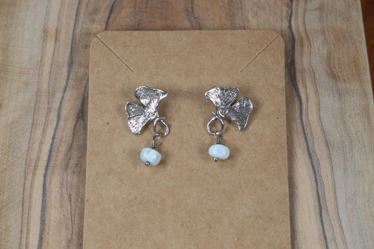 Ginko leaves and blue opal bead Earrings