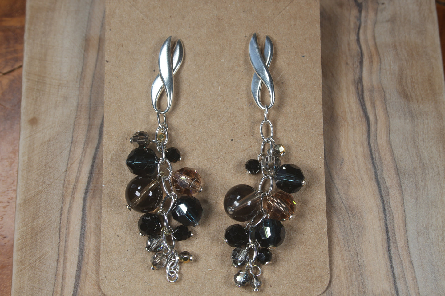 Long dangle blue and brown bead Earrings