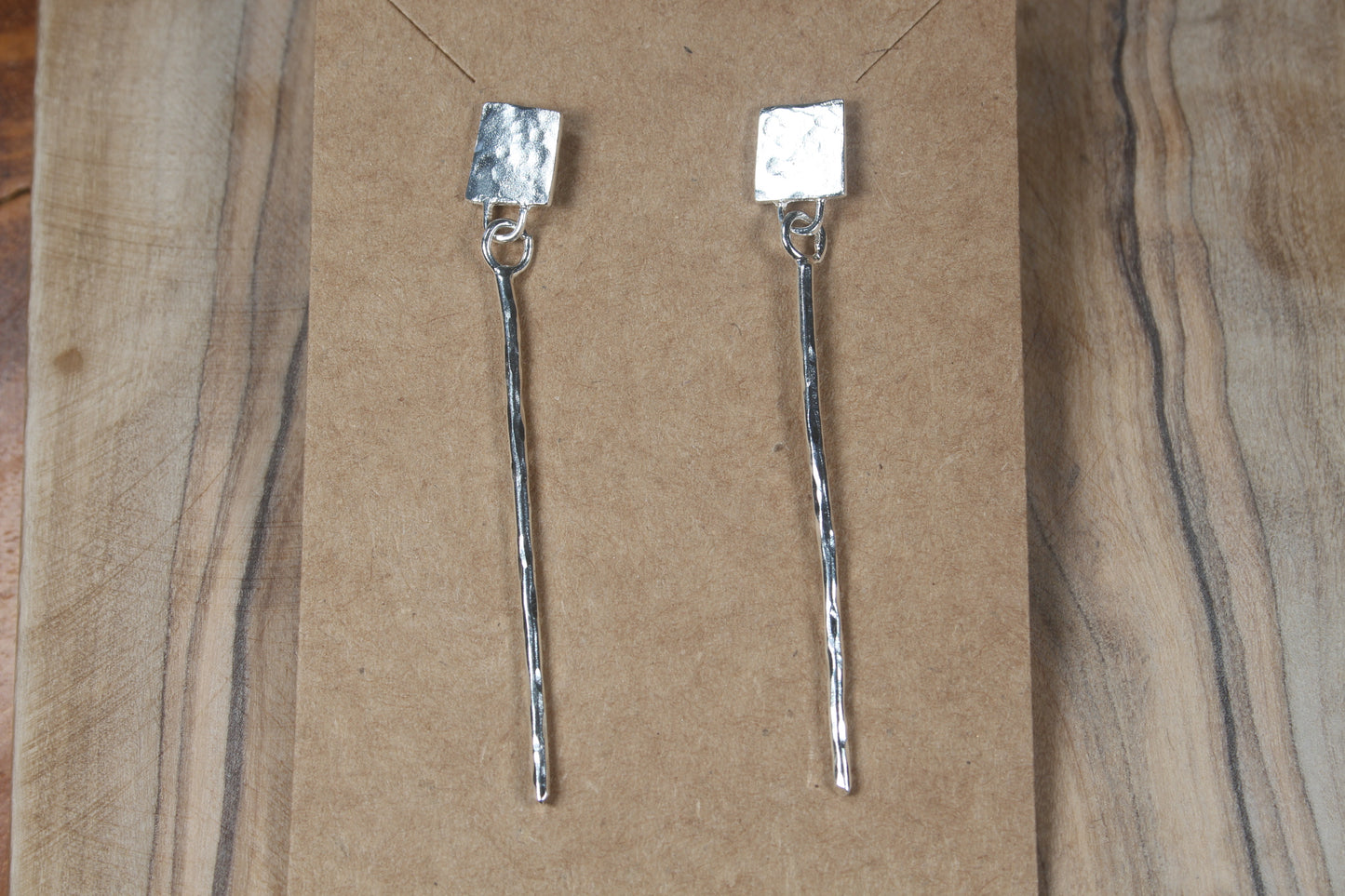 Hammered Silver wire from Square discs Earrings