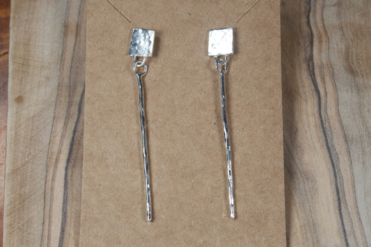 Hammered Silver wire from Square discs Earrings