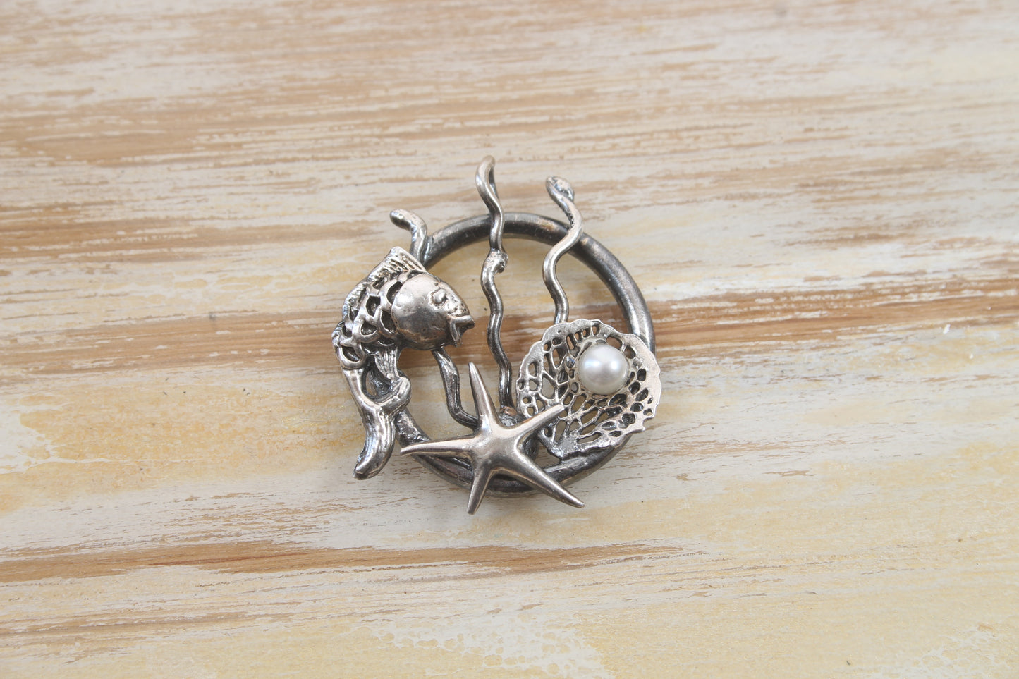 Fish, Starfish and Pearl Pendant