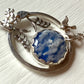Silver & Blue Plume Agate Pictorial Necklace with Swallow & Flowers