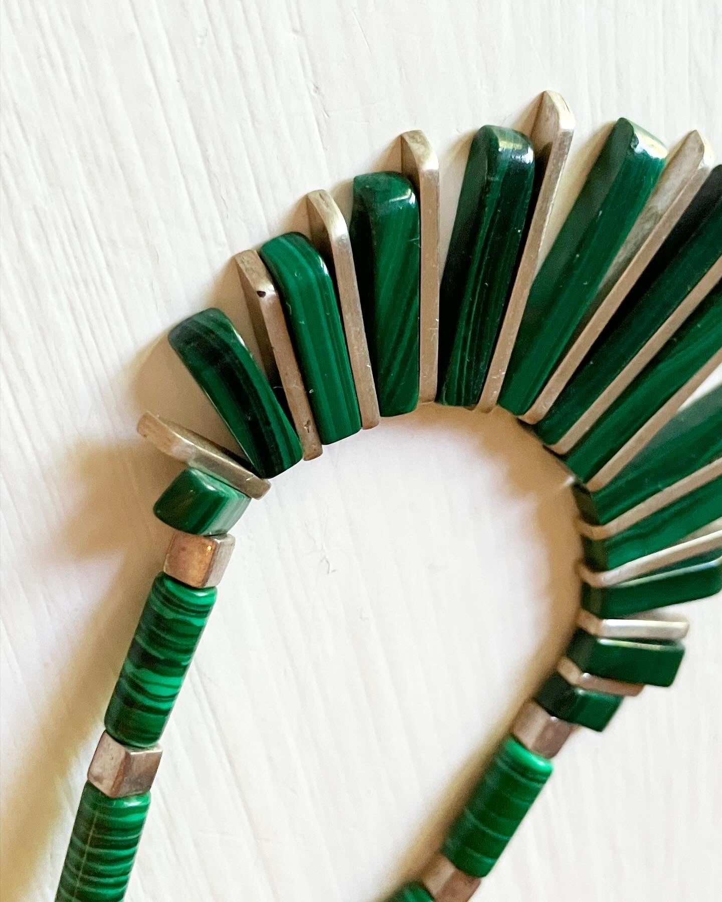 Green Bead & Silver Cleopatra Deco Necklace