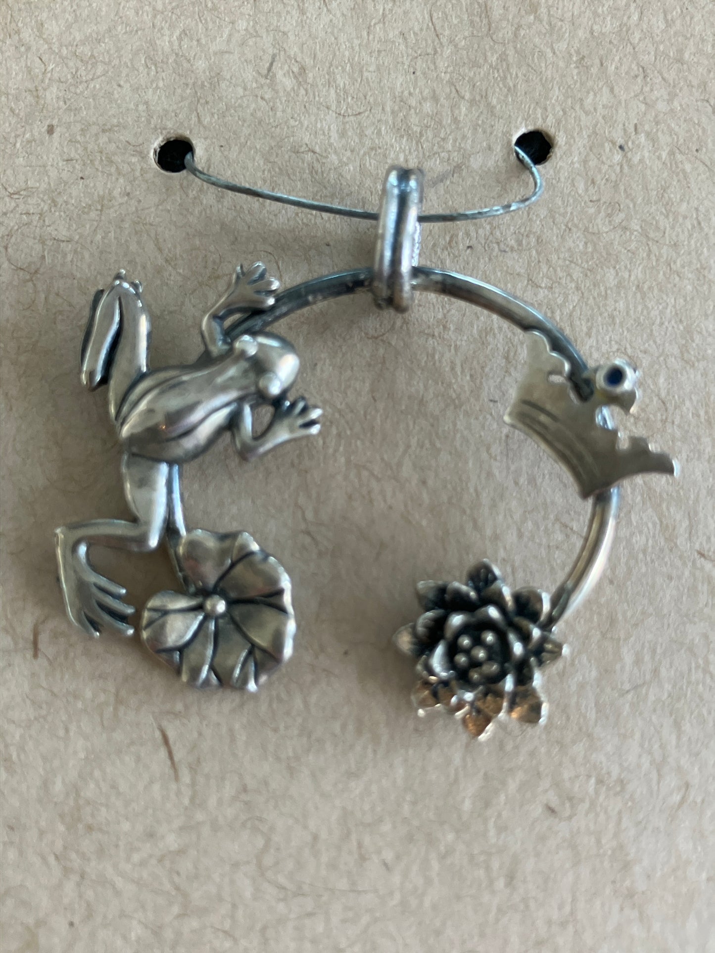 Frog Prince sterling silver pendant with small sapphire