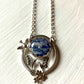 Silver & Blue Plume Agate Pictorial Necklace with Swallow & Flowers